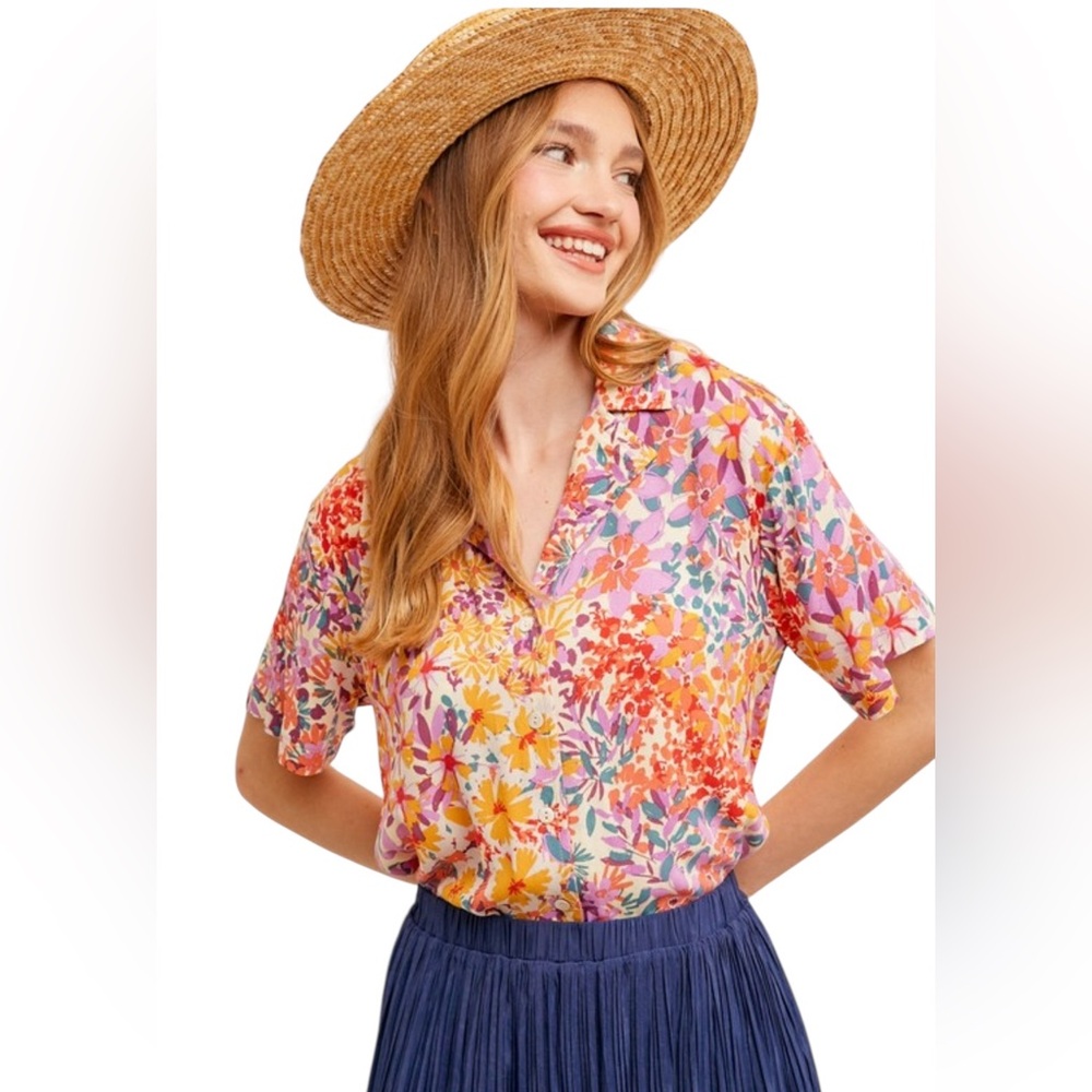 Hem & Thread Floral Print Short Sleeve Camp Shirt